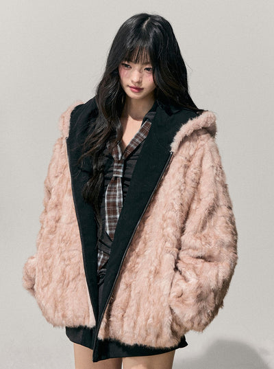 Reversible Hooded Fur Jacket DIA0725