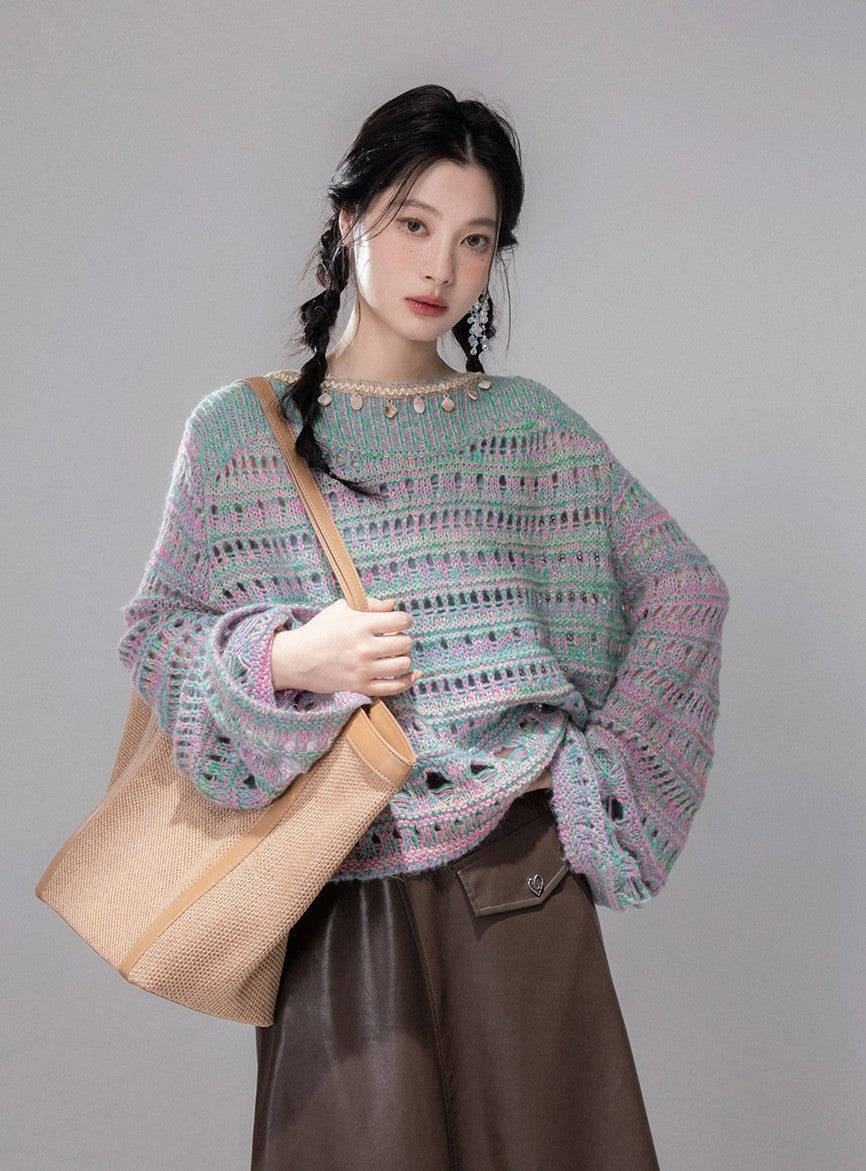 Cherry Pink Shell Chain Hollow Sweater COT0358