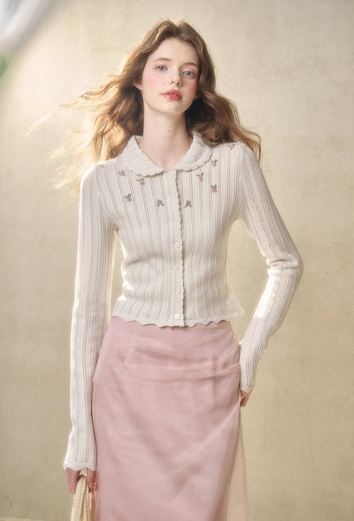 Flower Hollow Knit Cardigan/Camisole GRO0116