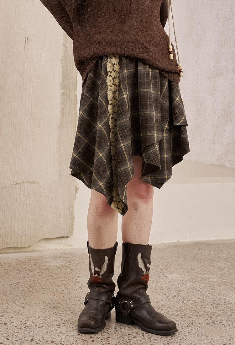 Irregular Plaid Lace Patchwork Skirt DID0225
