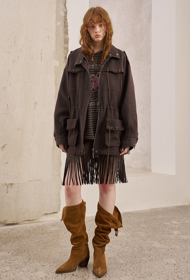 Pocket Drawstring Playful Jacket DID0229