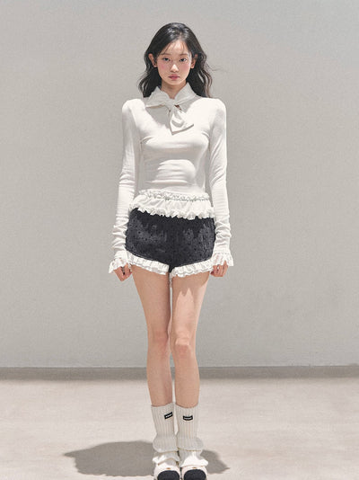 Ruffled Lace Slim T-Shirt DIA0713