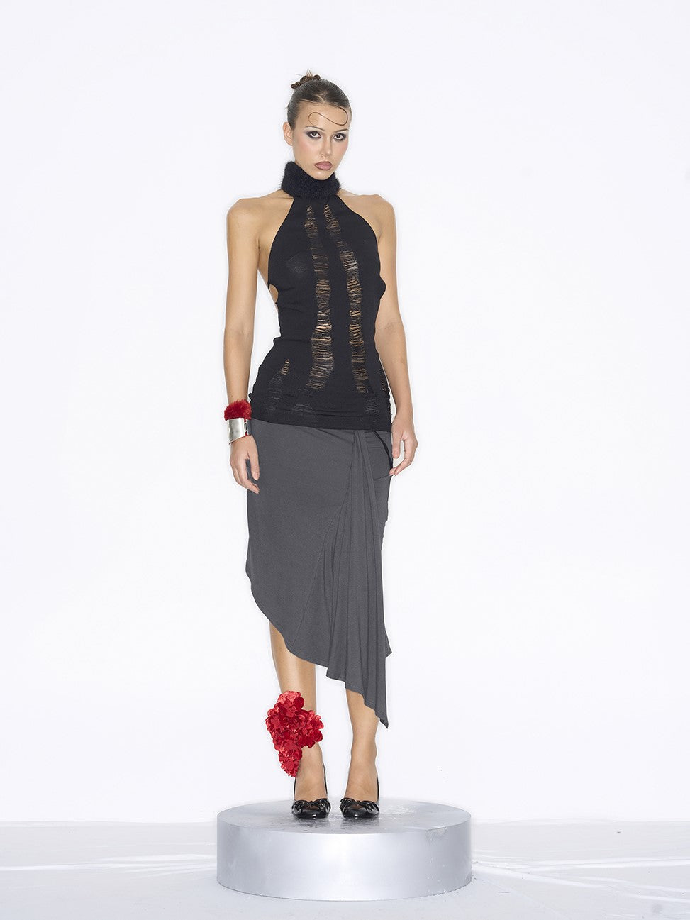Fur Collar Hollow Halter Neck Dress NOL0070