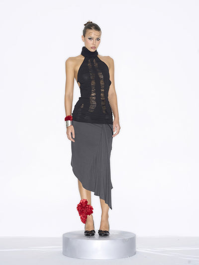 Fur Collar Hollow Halter Neck Dress NOL0070