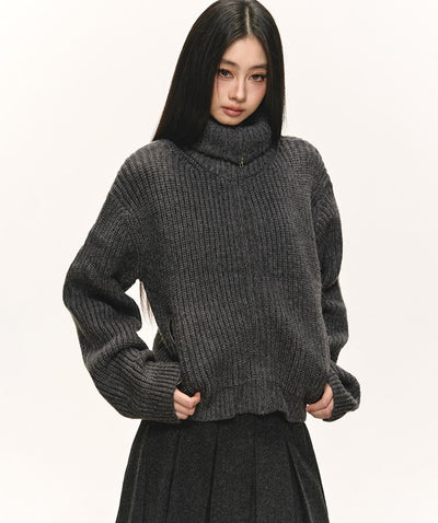 High-Neck Knitted Zipper Cardigan ANA0078