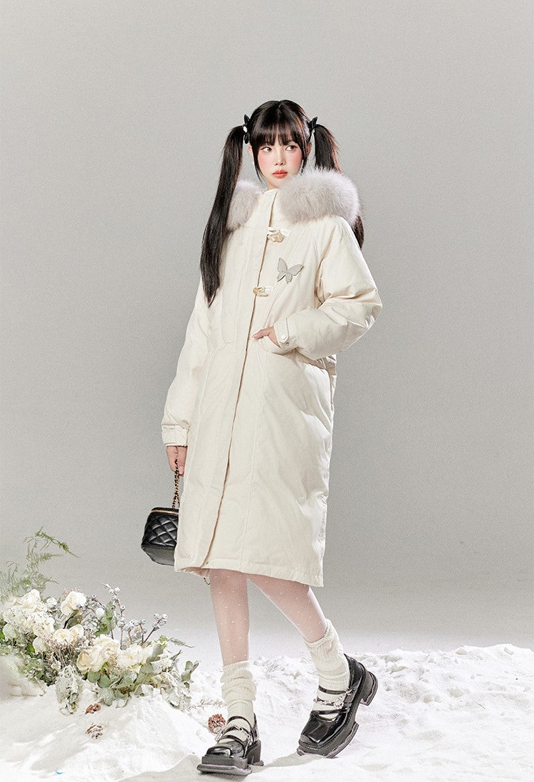 Fur Collar Mid-length Hooded Down Long Coat TBI0049