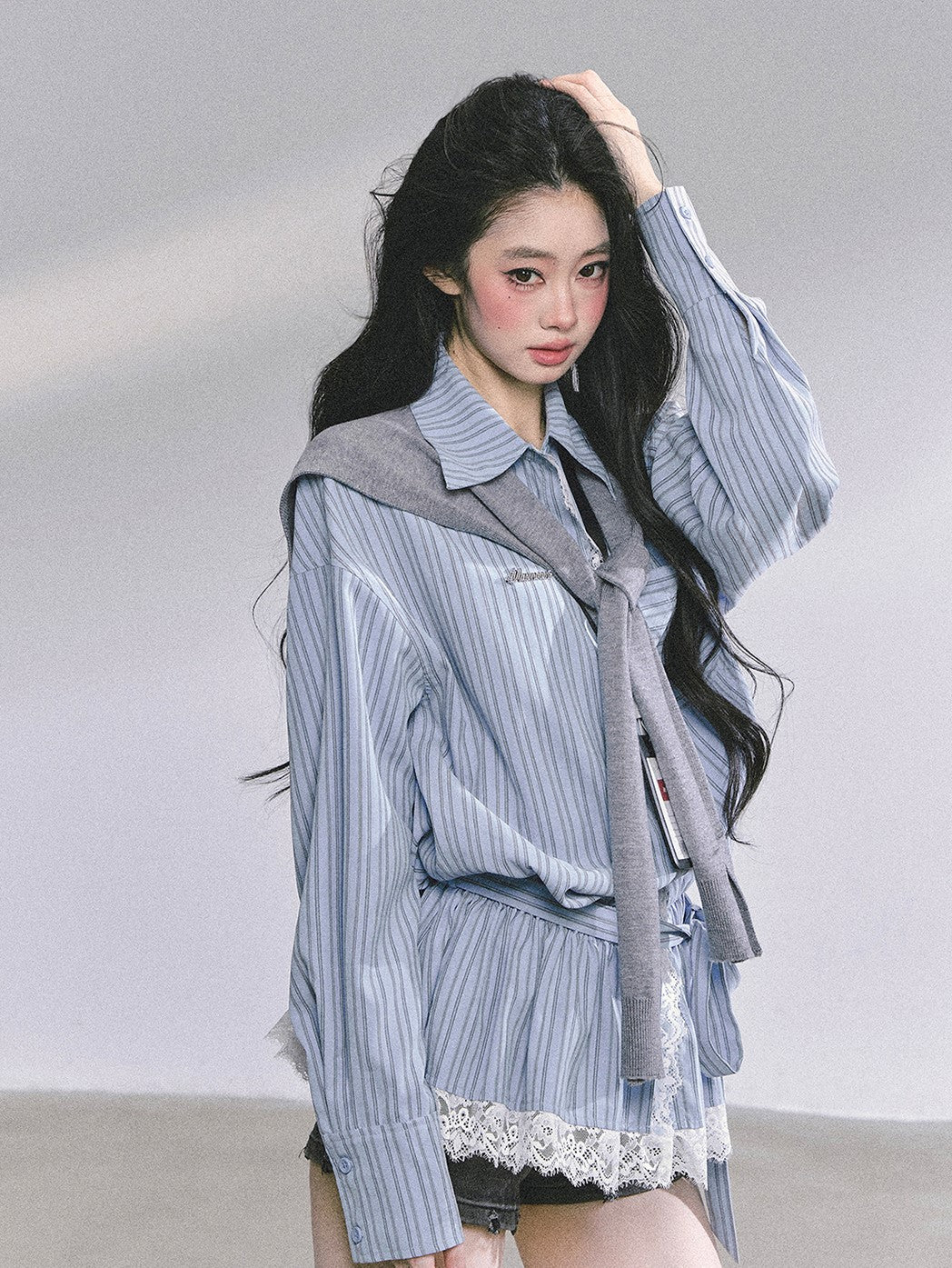Lace Striped Shirt/Shawl DIA0586