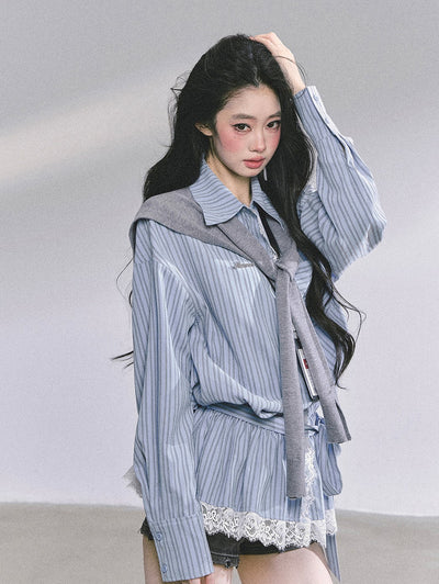 Lace Striped Shirt/Shawl DIA0586