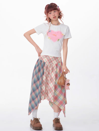 Contrast Color Stitching Plaid High Waist Pink Plaid Skirt ZIZ0113