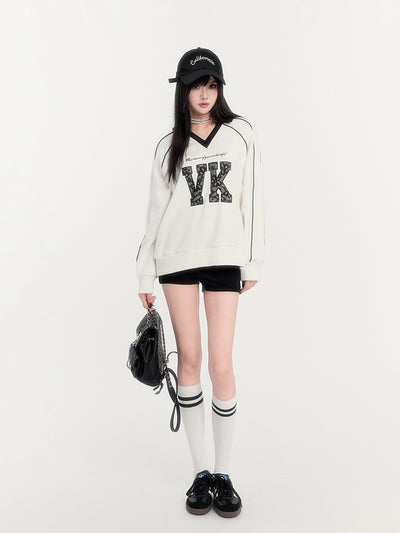 Sports Patchwork V-neck Sweatshirt VOC0278