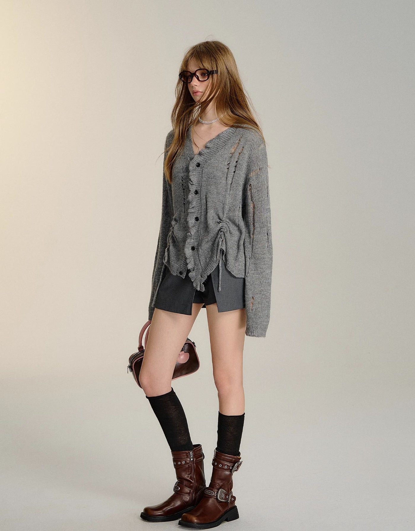 Destruction Pleated Knit Cardigan SOM0111