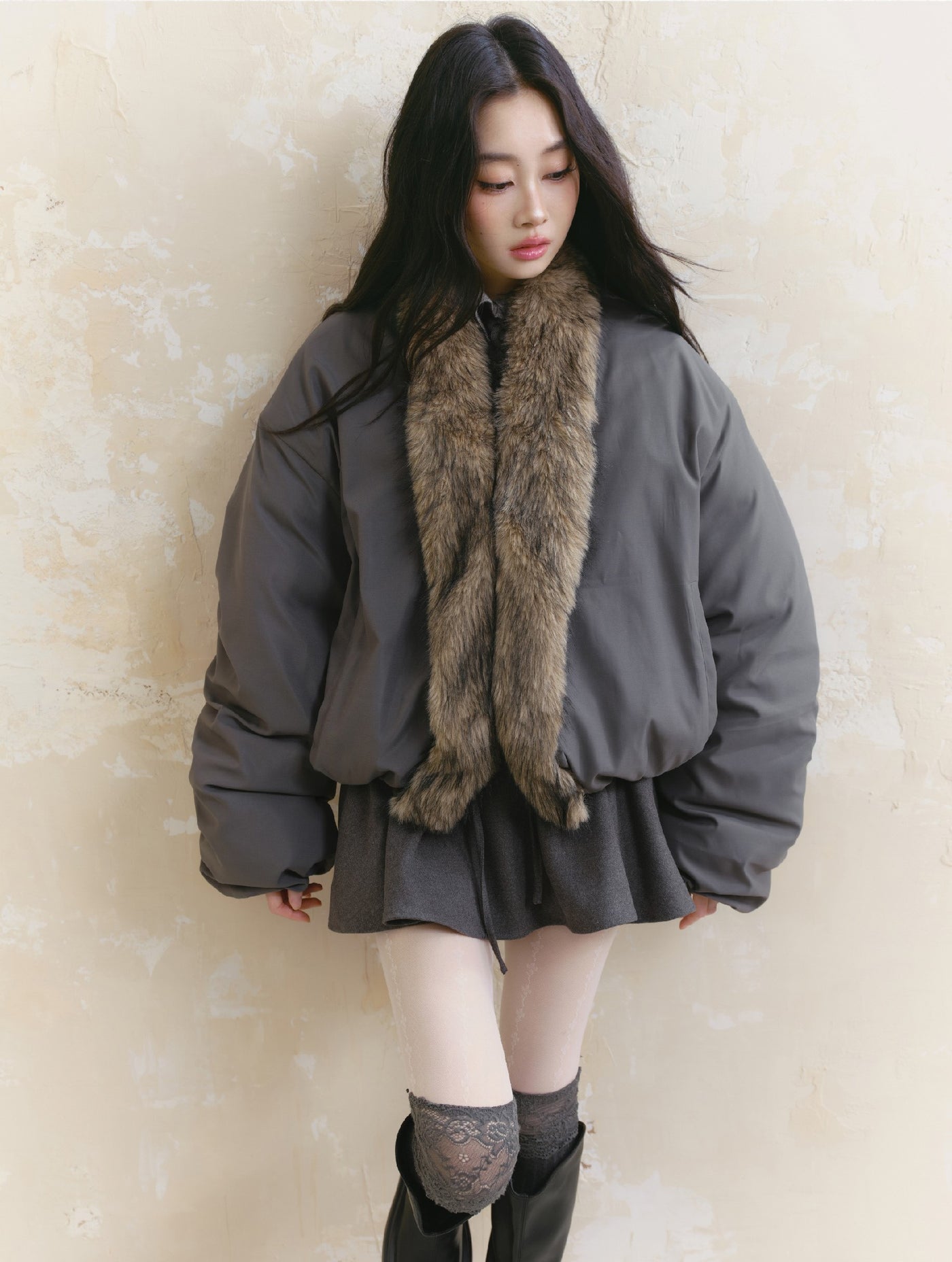 Perl Design Fur Collar Cotton Jacket SAL0091