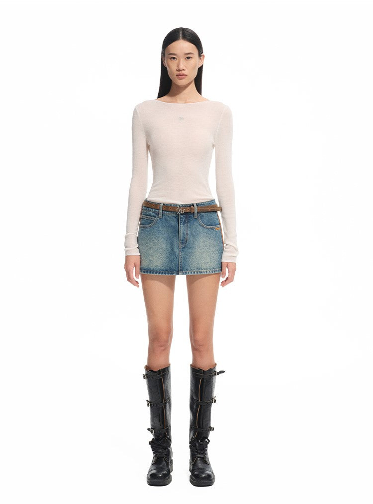 Modern Retro Washed Twill Leather Skirt NOT0310