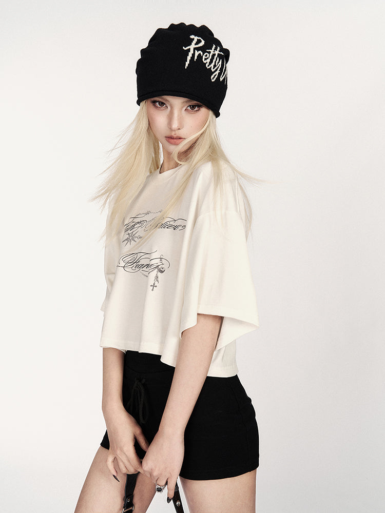 Drop Shoulder Printed Short T-shirt VOC0372