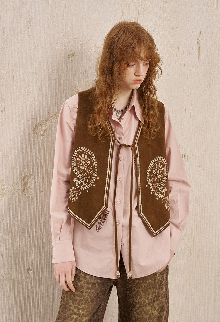 Flower Embroidery Long Sleeve Shirt DID0231