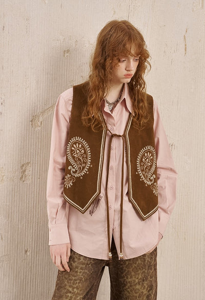 Flower Embroidery Long Sleeve Shirt DID0231