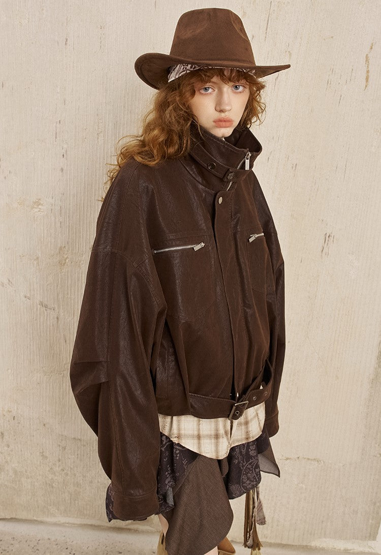 Velvet Loose Motorcycle Leather Jacket DID0241