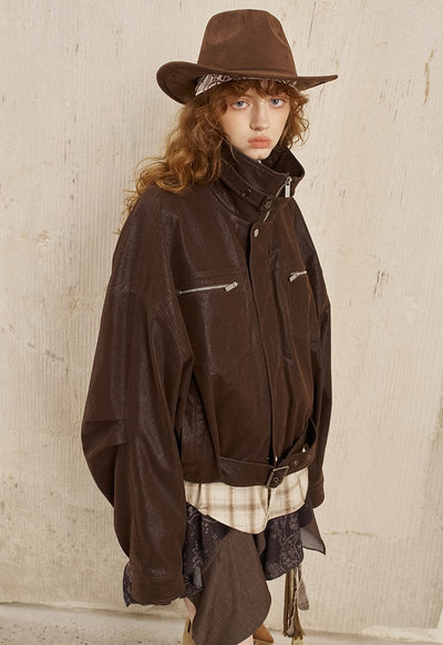 Velvet Loose Motorcycle Leather Jacket DID0241