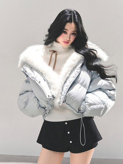 Blue Detachable Fur Collar Short Down Jacket DIA0687