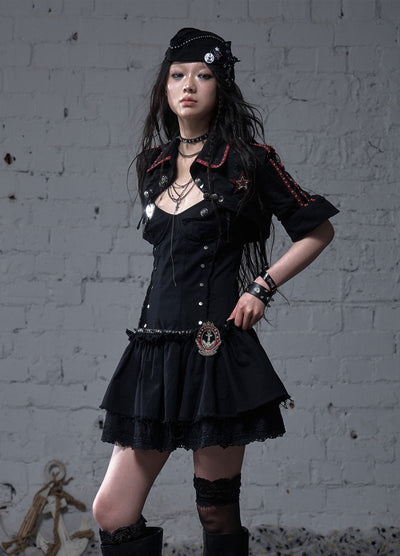 Punk Short-sleeved Short Shirt Jacket NOR0179