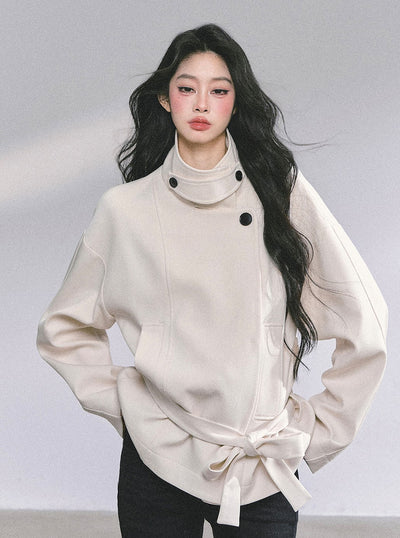 Hepburn Style High Neck Trench Coat DIA0730