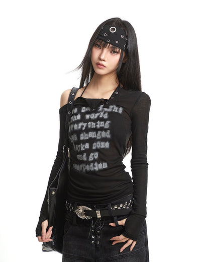 One Shoulder Letter Print T-shirt UNC0263