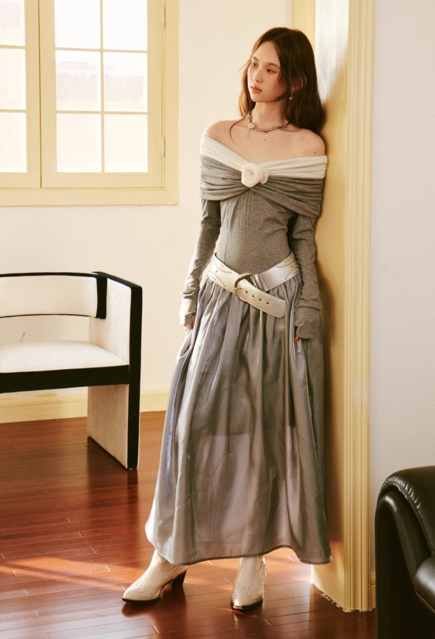 One-shoulder Three-dimensional Rose Splicing Dress DID0114