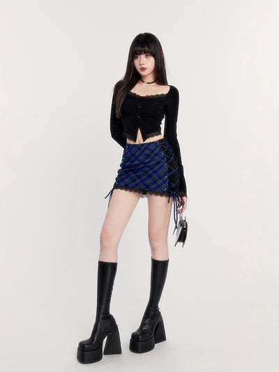 High Waist Plaid Lace Rock Punk Short Skirt VOC0227