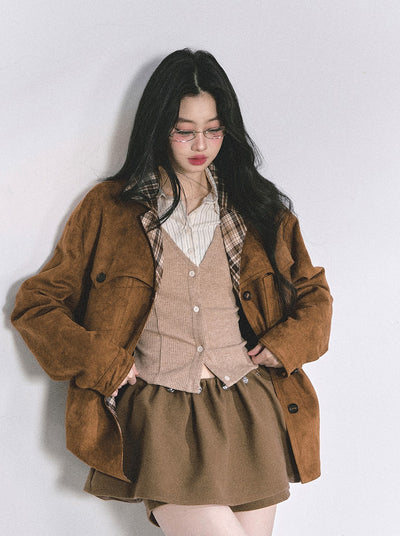 Brown Jacket/Plaid Skirt/Tutu Skirt/Top DIA0553