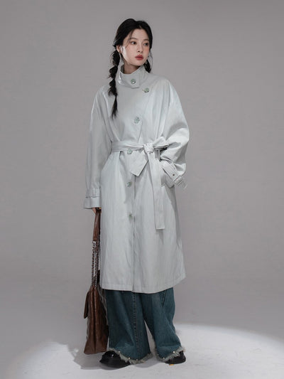 Gray Blue Leather Coat COT0354