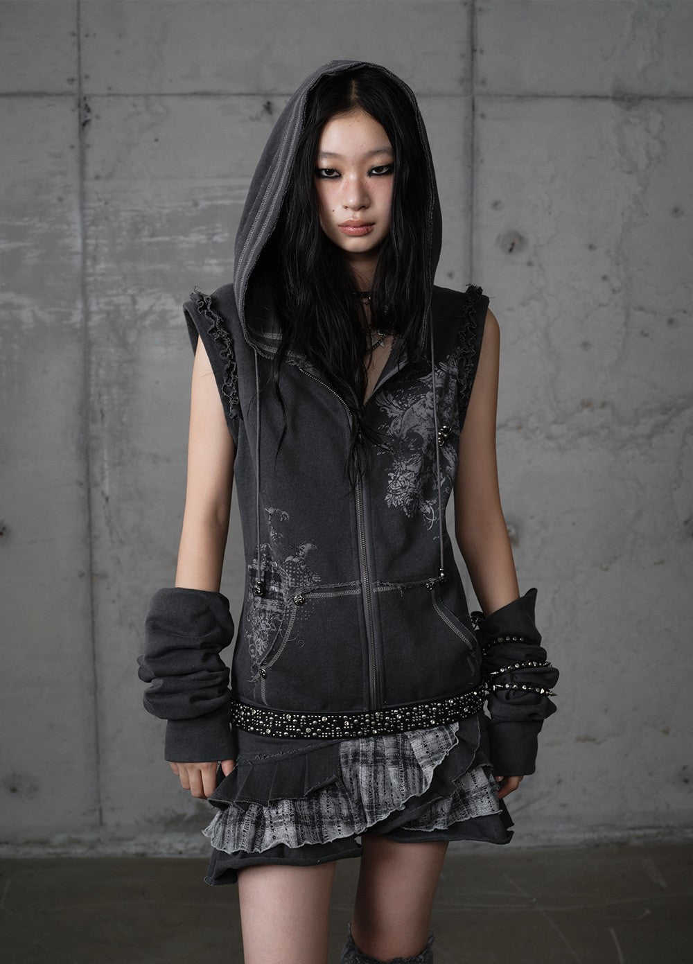 Printed Lace Detachable Hooded Dress NOR0207