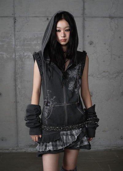 Printed Lace Detachable Hooded Dress NOR0207
