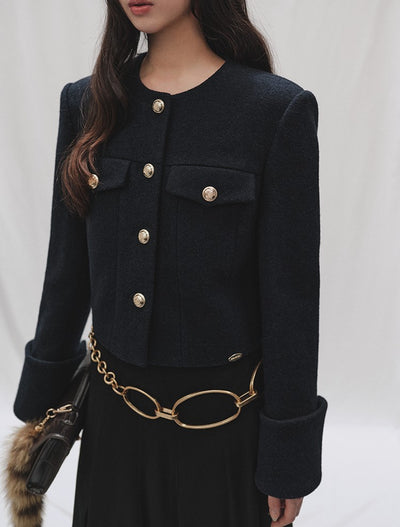 French Style Tweed Round Neck Short Jacket LAL0251