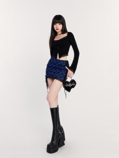 High Waist Plaid Lace Rock Punk Short Skirt VOC0227