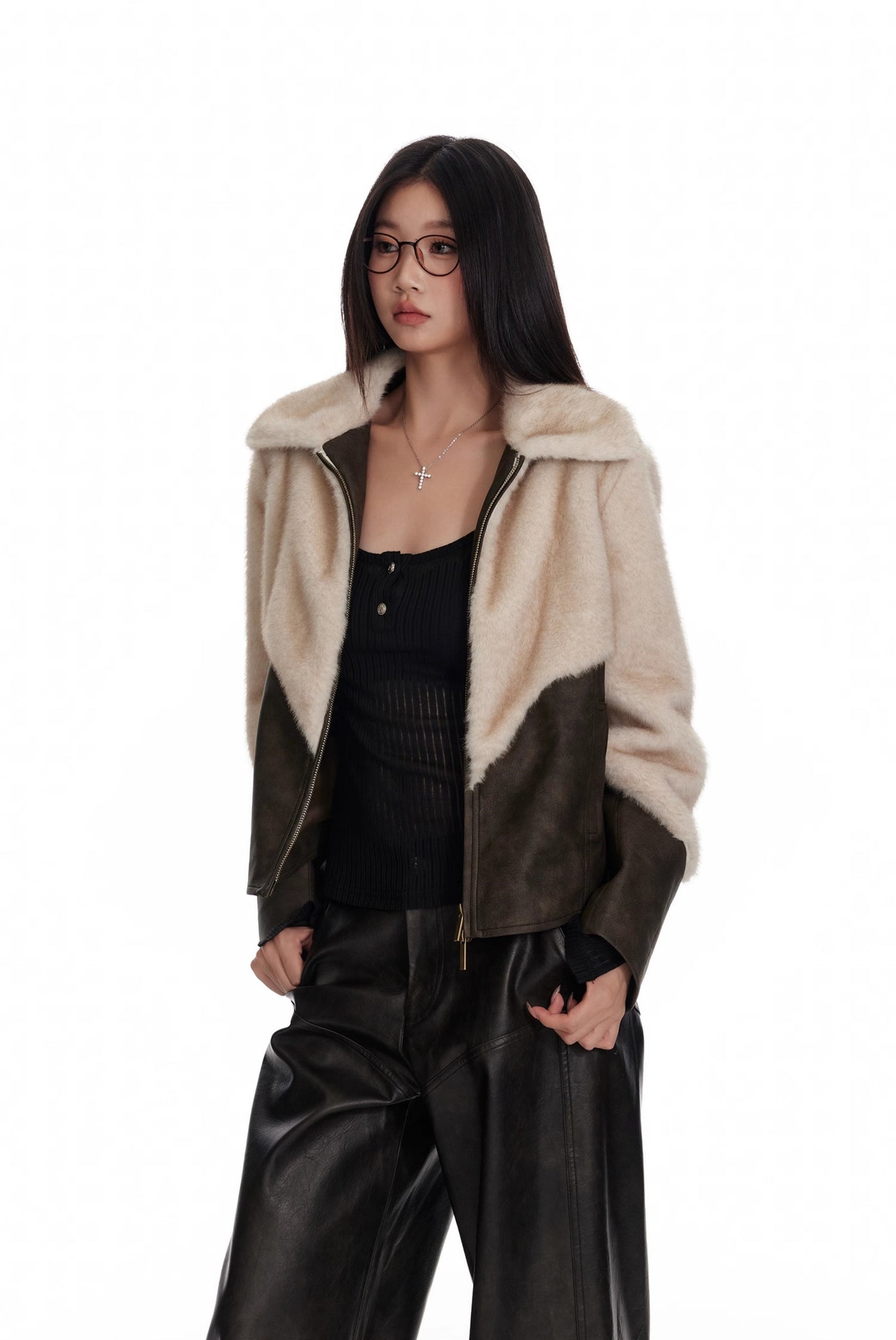 Contrast Color Stitching Environmentally Friendly Mink Fur Jacket 4MU0070