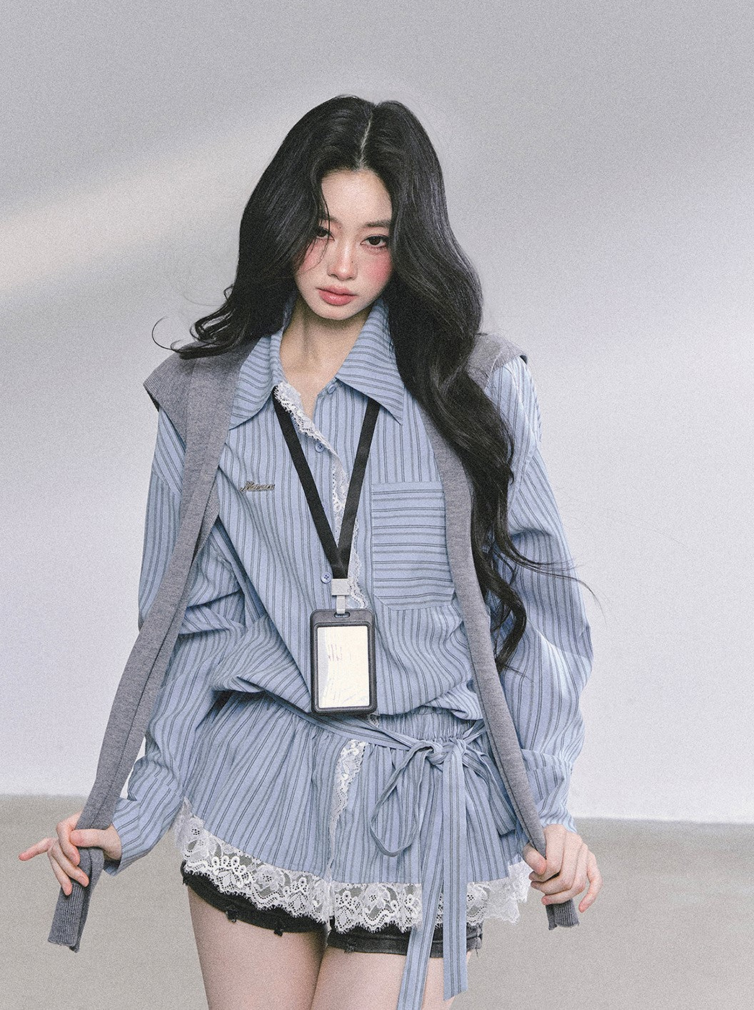 Lace Striped Shirt/Shawl DIA0586