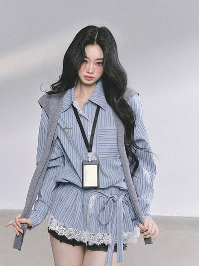 Lace Striped Shirt/Shawl DIA0586