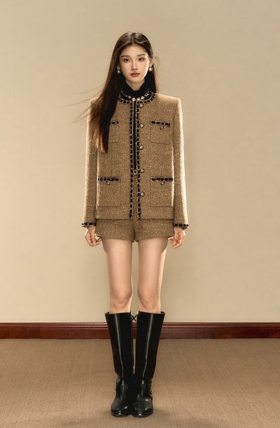 French Retro Luxurious Style Tweed Ribbon Jacket/Shorts OSH0075