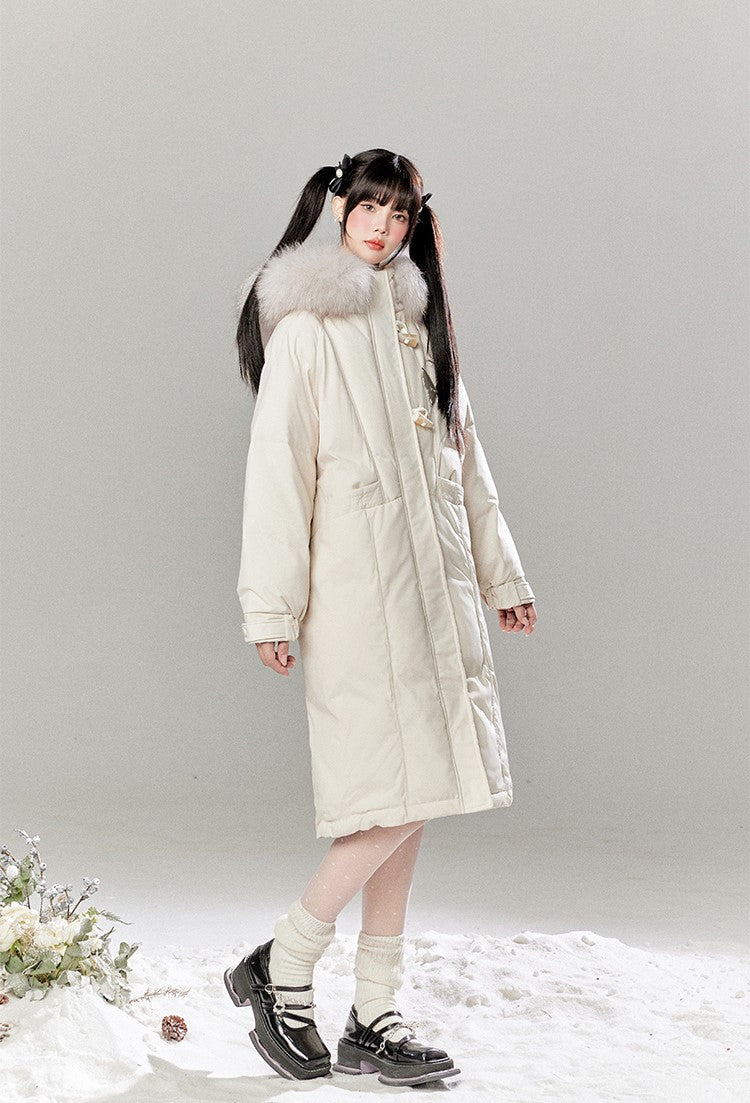 Fur Collar Mid-length Hooded Down Long Coat TBI0049