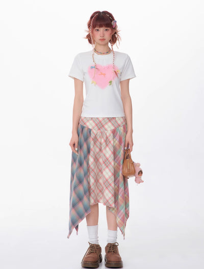 Contrast Color Stitching Plaid High Waist Pink Plaid Skirt ZIZ0113