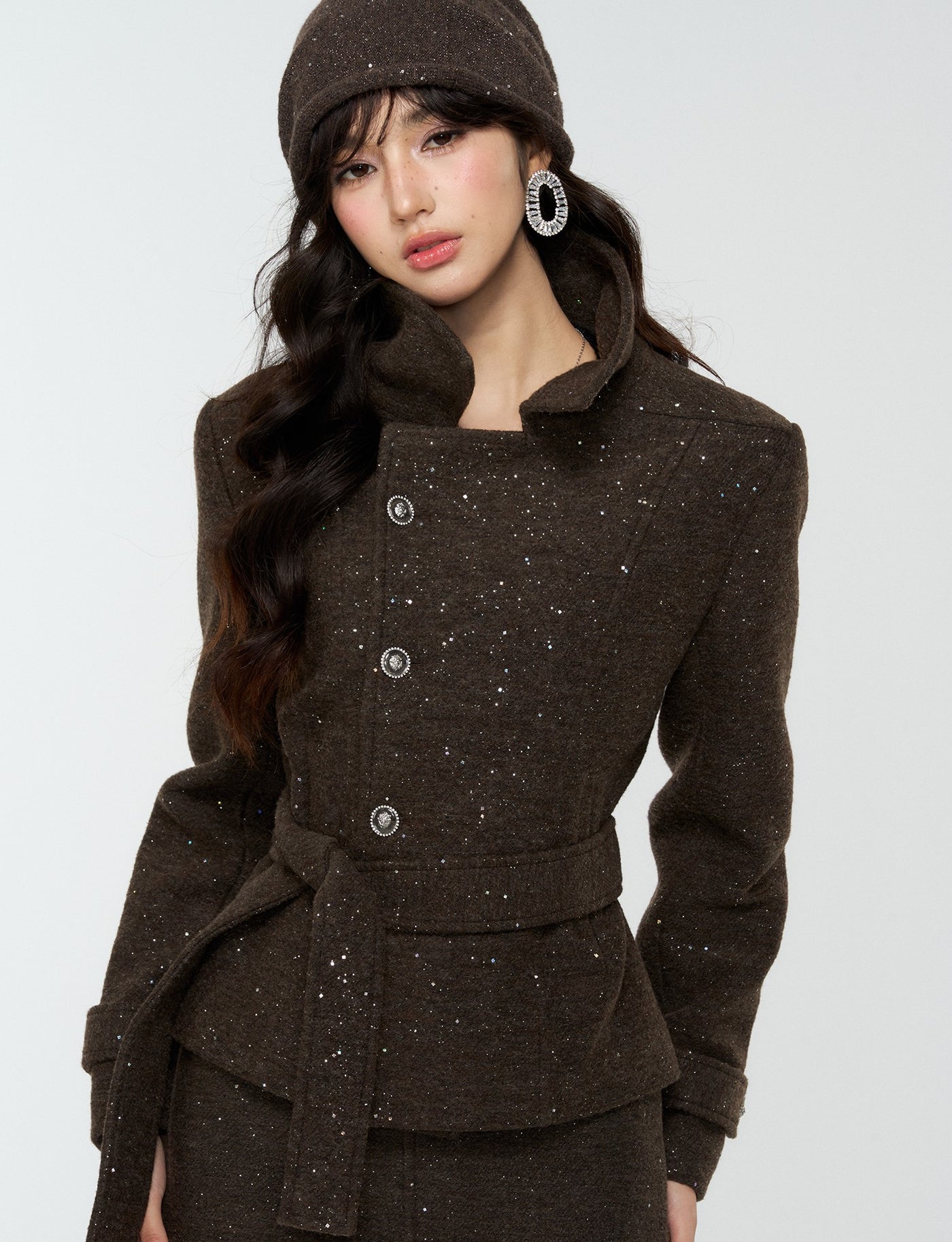 Dark Brown Sequined Jacket/Short Skirt/Midi Skirt 4MU0184