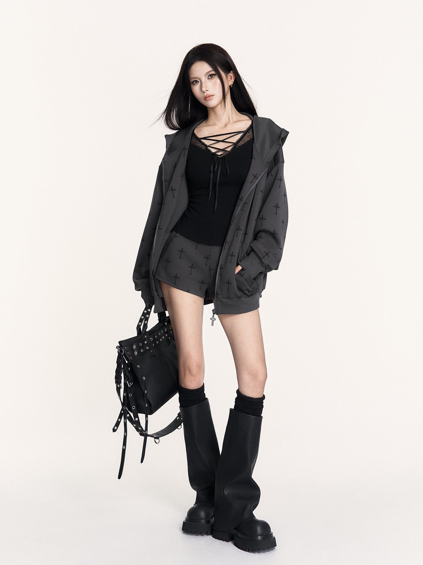 Faux Two-Piece Lace-up Slim Fit T-shirt VOC0457