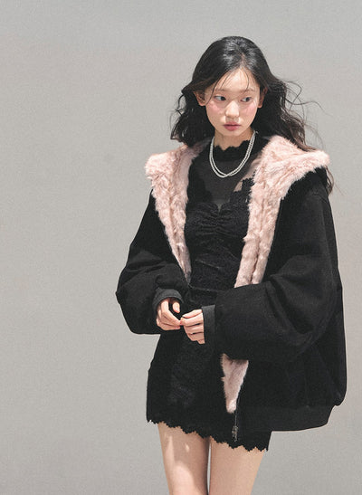 Reversible Hooded Fur Jacket DIA0725