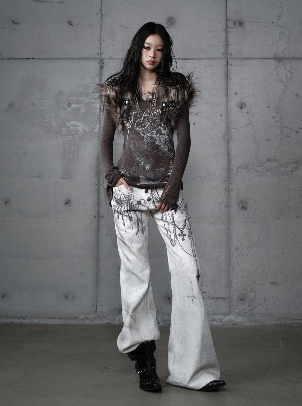 Chain Print Wide-leg  Jeans NOR0195