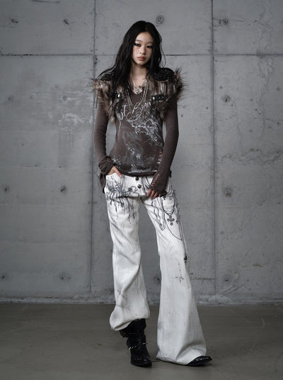 Chain Print Wide-leg  Jeans NOR0195