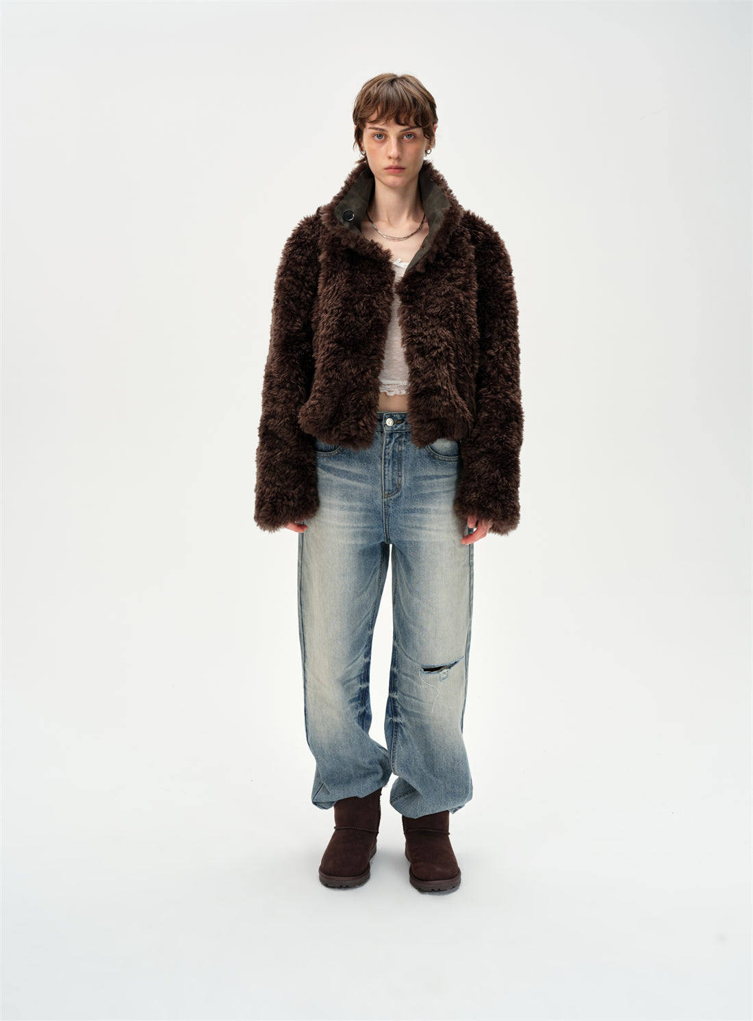 Retro Stand Collar Reversible Fur Jacket CUR0260