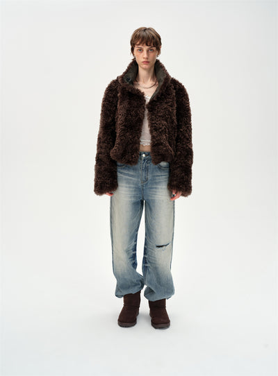 Retro Stand Collar Reversible Fur Jacket CUR0260