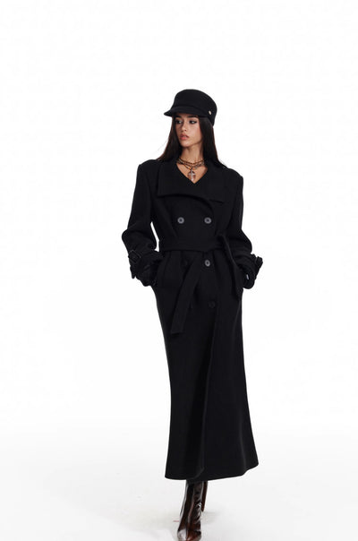 Black Detachable Cape/Woolen Long Coat 4MU0073