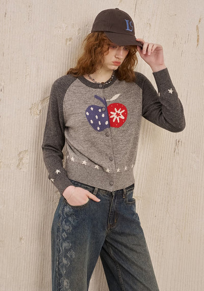Apple Long-sleeved Knitted Cardigan DID0242