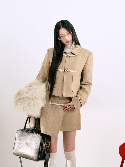 Classic All-wool Horn Button Jacket/Short Skirt LAL0075